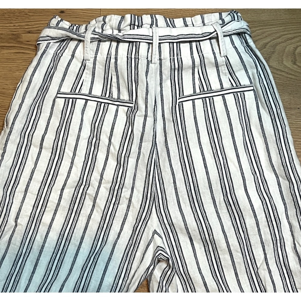 Madewell Striped Paperbag Pants Women 6 Blue White Linen Cotton High Rise Belted - Picture 7 of 12